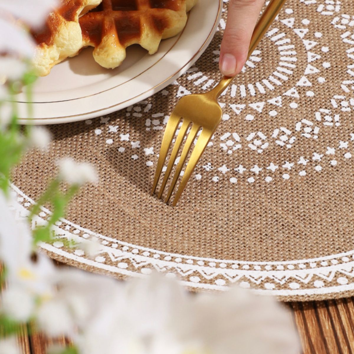 PUREPOWER - Set 6 Manteles Individuales De Mesa Bohemio Redondo-Φ38cm