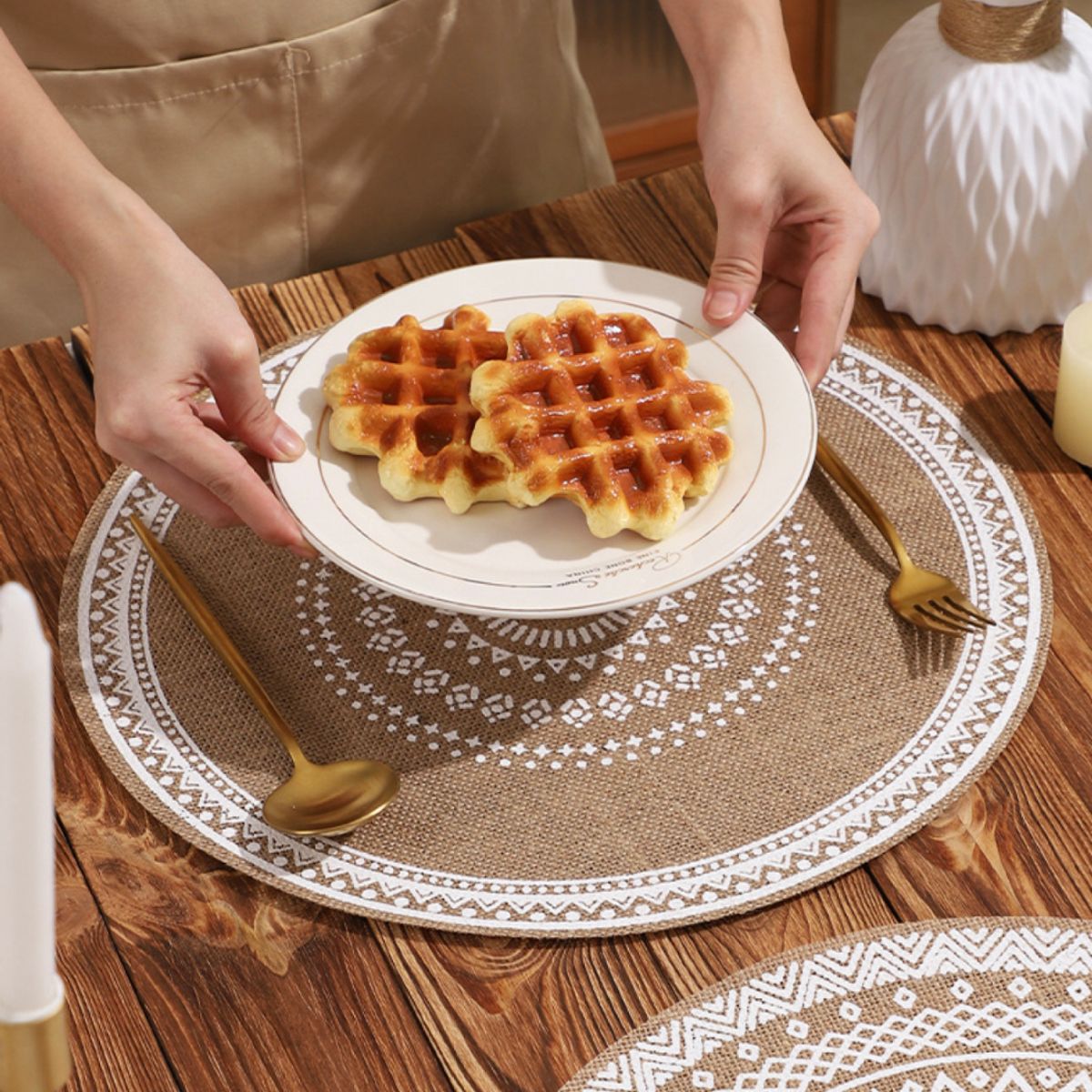 PUREPOWER - Set 6 Manteles Individuales De Mesa Bohemio Redondo-Φ38cm