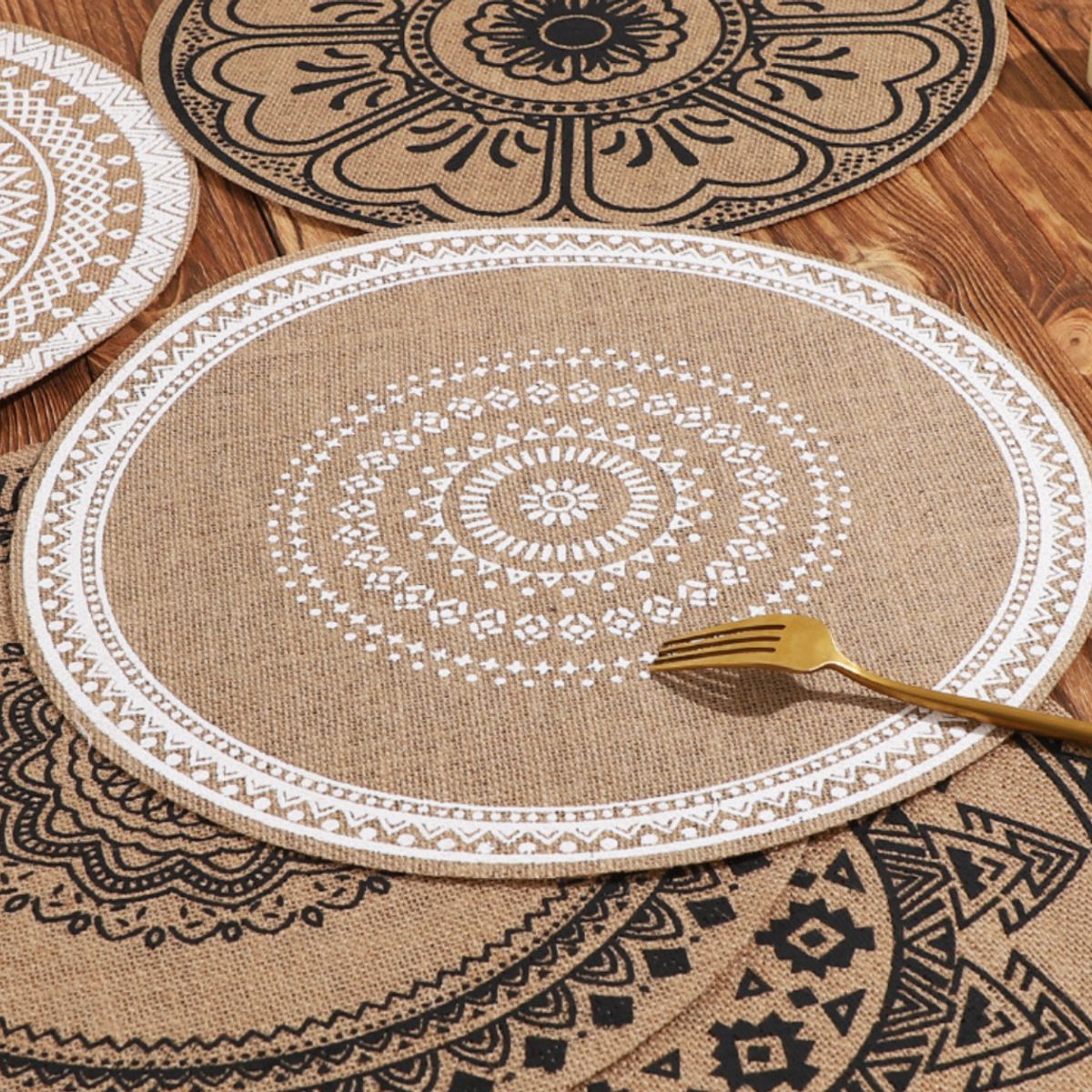 PUREPOWER - Set 6 Manteles Individuales De Mesa Bohemio Redondo-Φ38cm