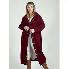 ENIGMATICA BOUTIQUE - Abrigo Estampado de Cotelé Achiporrado - Burdeos