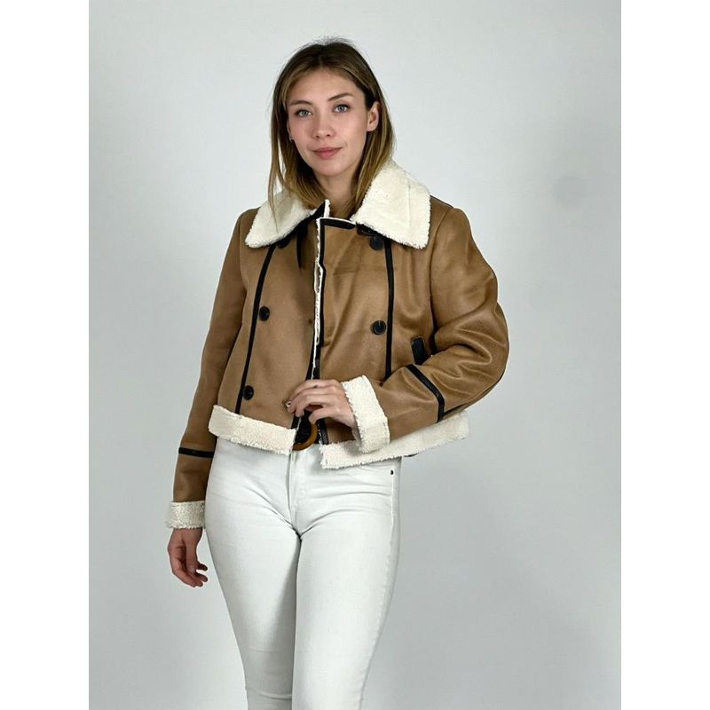 ENIGMATICA BOUTIQUE - Chaqueta Aviadora de Gamuza Achiporrada - Café Claro