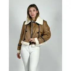 ENIGMATICA BOUTIQUE - Chaqueta Aviadora de Gamuza Achiporrada - Café Claro