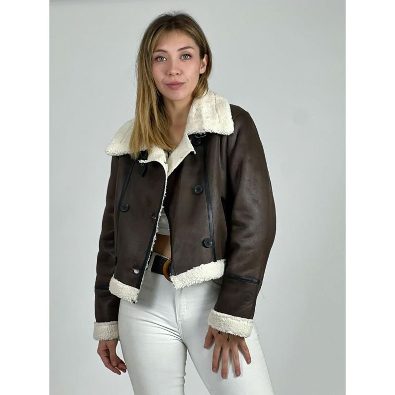 ENIGMATICA BOUTIQUE - Chaqueta Aviadora de Gamuza Achiporrada - Café Claro