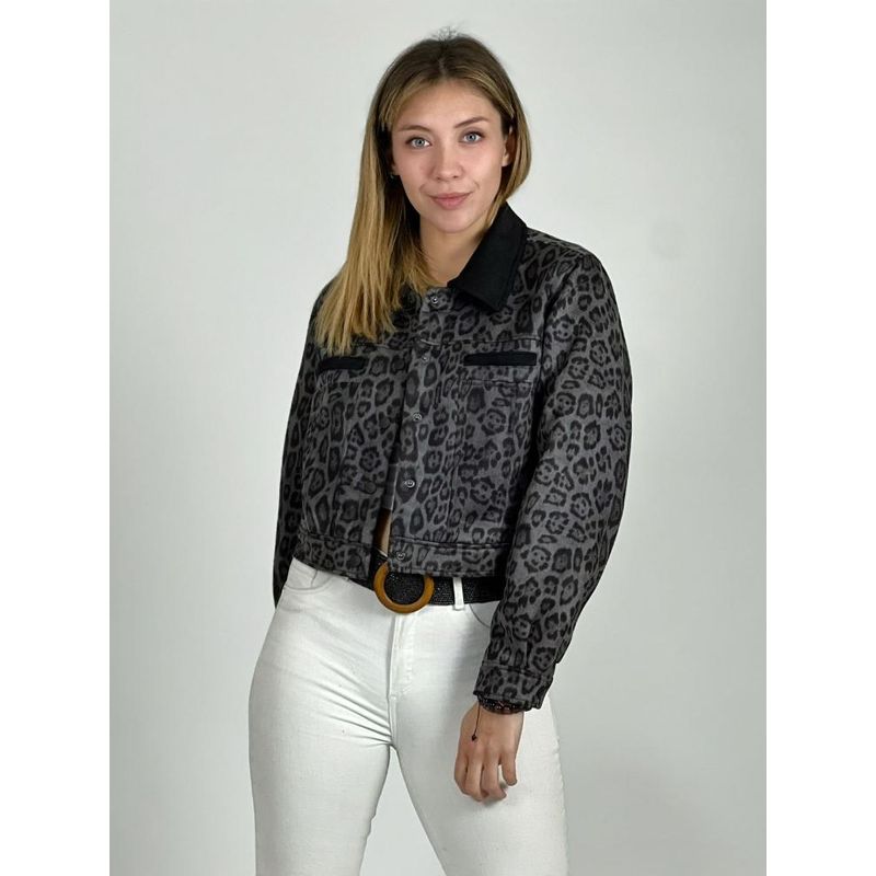 ENIGMATICA BOUTIQUE - Chaqueta Print de Gamuza con Forro - Gris