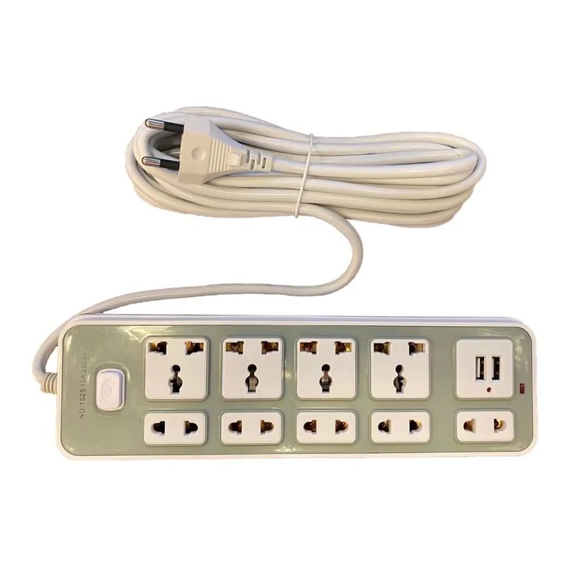 GENERICO - Alargador Zapatilla Eléctrica 9 Posiciones 2 Usb 5 Metros
