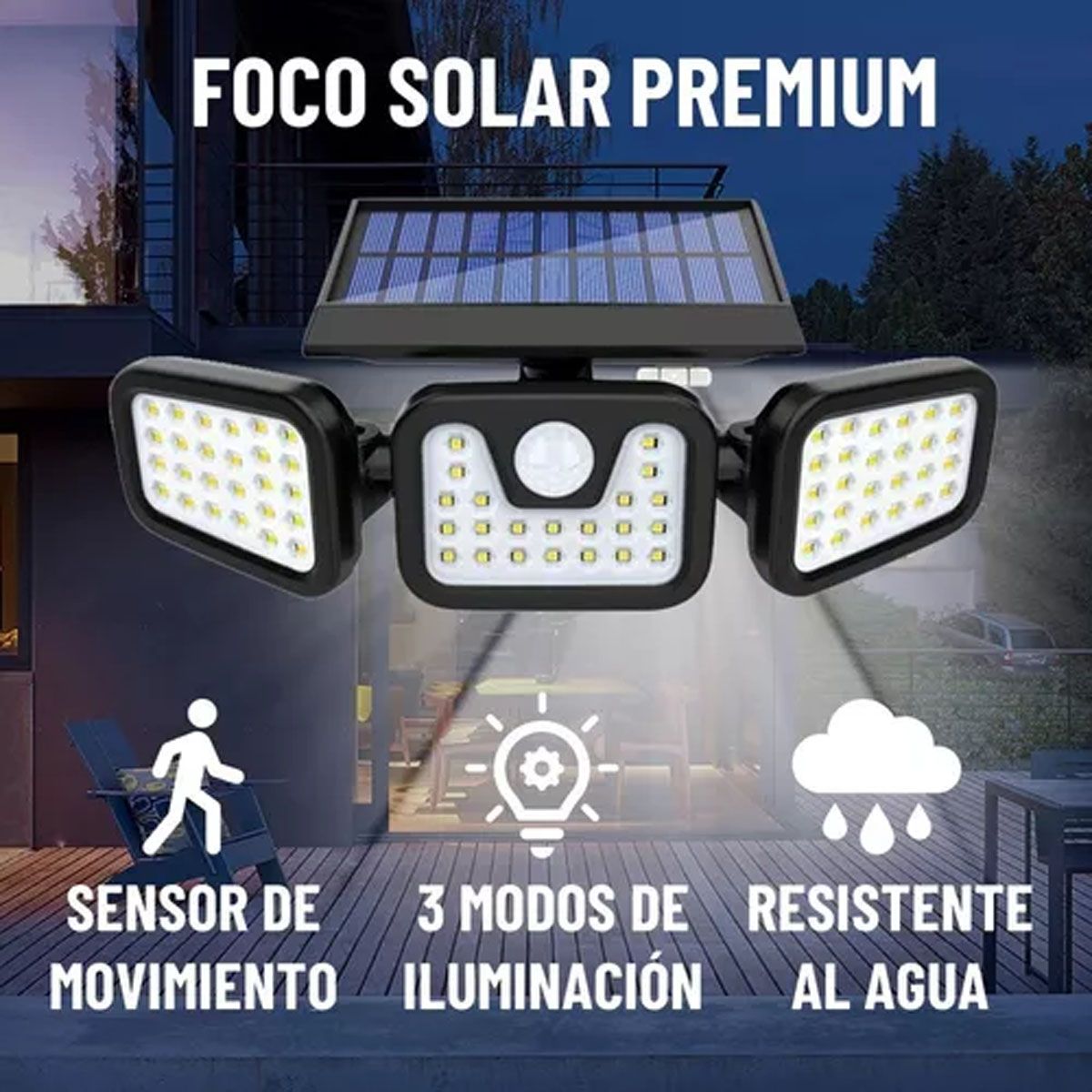 EDWINAYY - Foco Led Solar Exterior Sensor Movimiento 3 Dirección