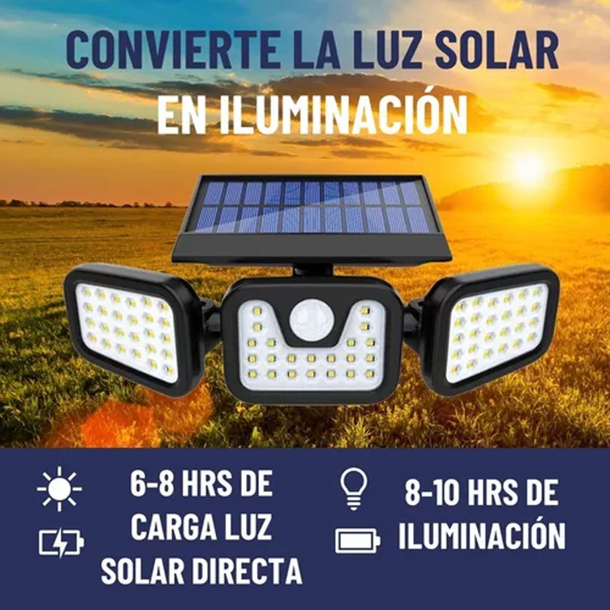 EDWINAYY - Foco Led Solar Exterior Sensor Movimiento 3 Dirección