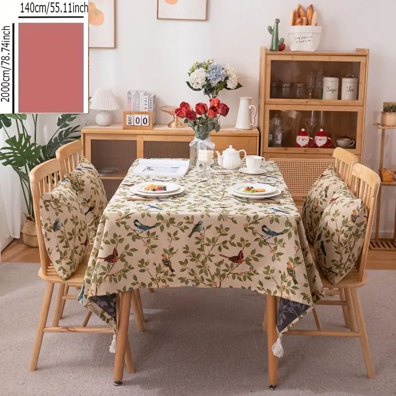 PUREPOWER - Mantel Rectangular Flores  Aves Jacquard 140x200cm con Flecos