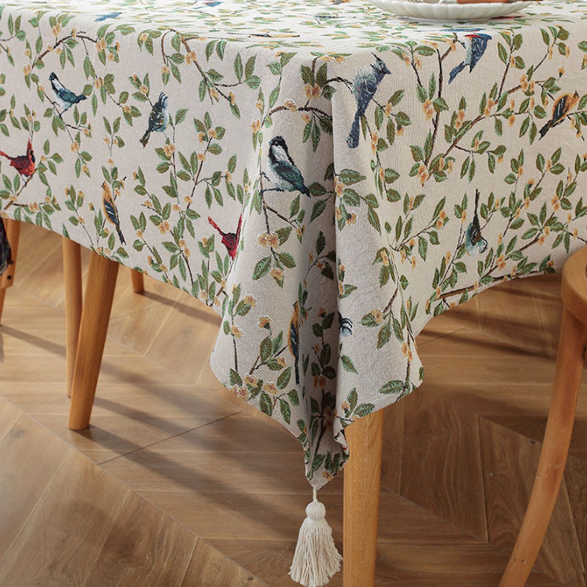 PUREPOWER - Mantel Rectangular Flores  Aves Jacquard 140x240cm con Flecos