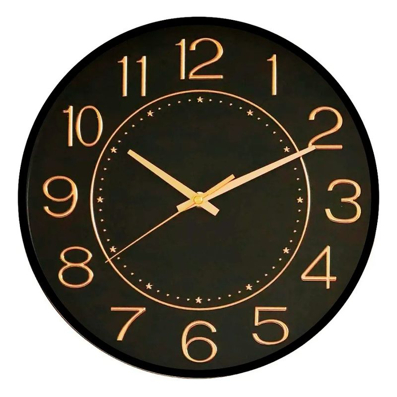 GENERICO - Reloj De Pared Dormitorio Sala Negro y Dorado