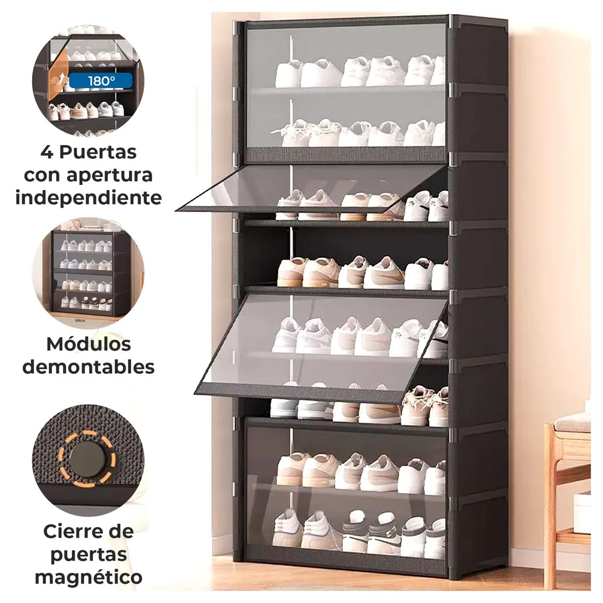 GLOBAL LATIN GROUP - Zapatero Vertical con Tapa PET 30x64x139cm 8 Niveles