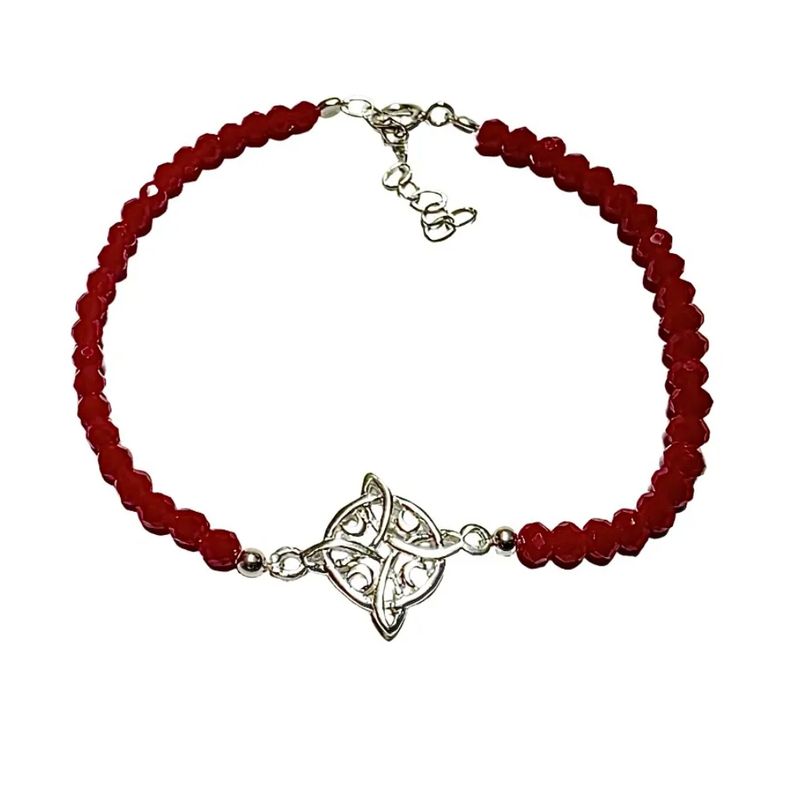 GENERICO - Pulsera Nudo De Brujas Con Lunas Plata Fina Cristales Rojos