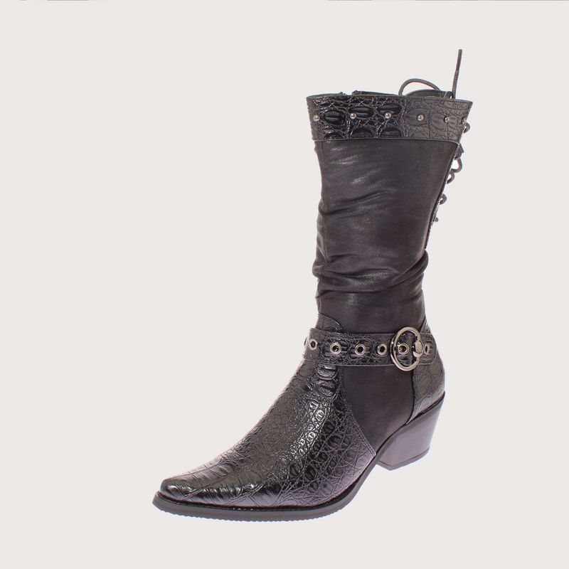 SOLLU - Bota Vaquera Para Mujer Color Negro