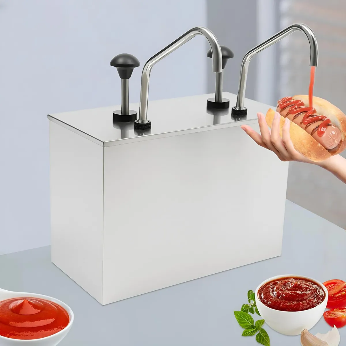 PASTELERIUSCL - Dispensador De Salsa Comercial Dispensador Salsa Doble 4l Dosificador Acero Inoxidable Condimentos
