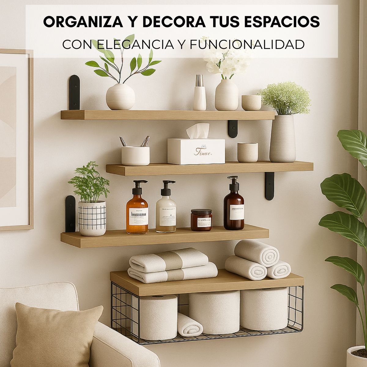 GENERICO - Kit 4 Capas Repisas Flotantes De Madera Modernas