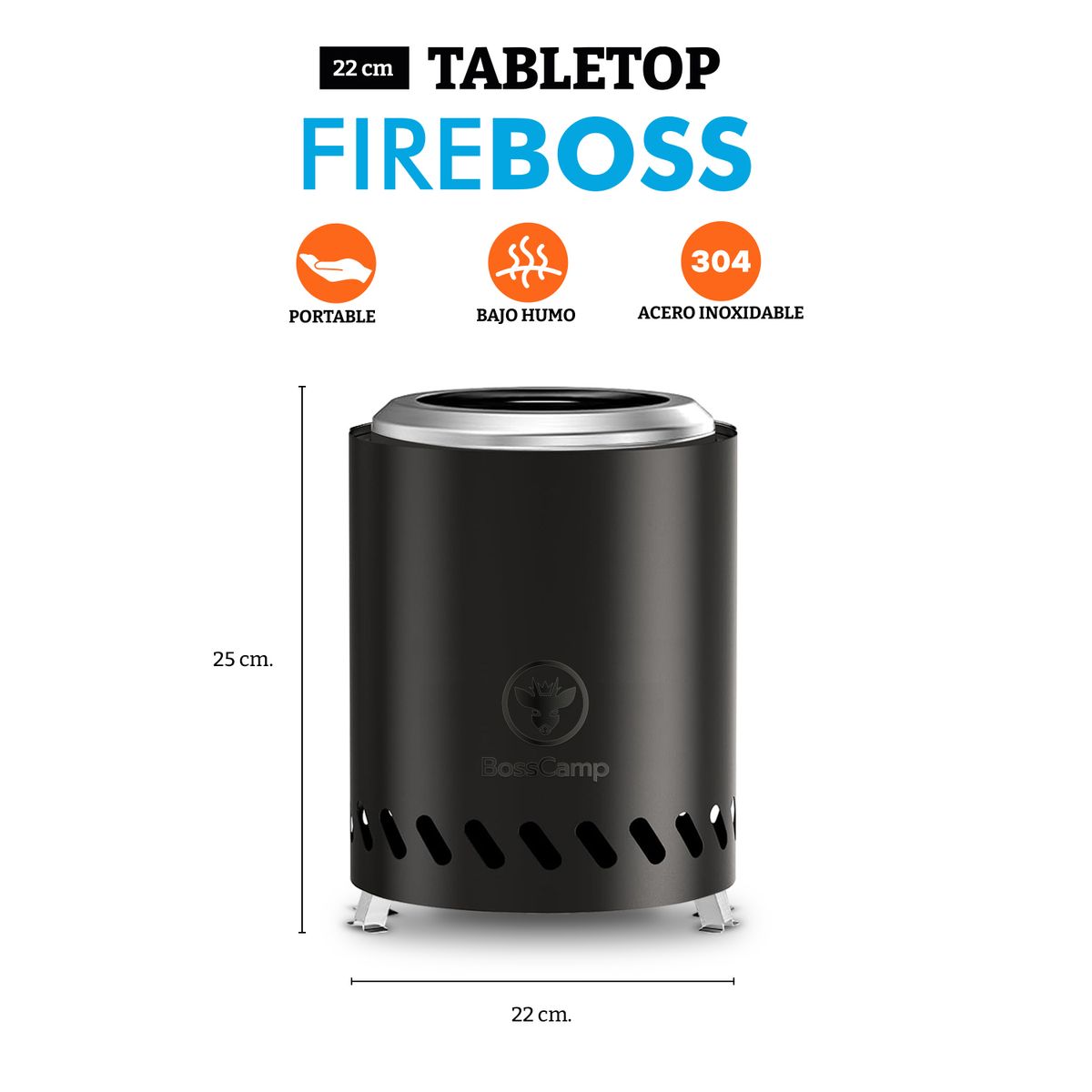 BOSSCAMP - Brasero Sobremesa Sin Humo Fireboss Tabletop Black Bosscamp