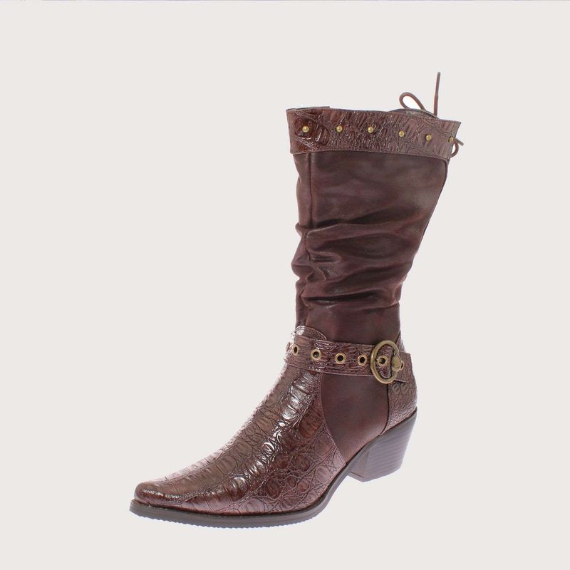 SOLLU - Bota Vaquera Para Mujer Color Coffee