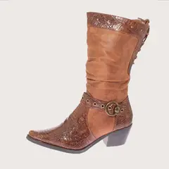 SOLLU - Bota Vaquera Para Mujer Color Café