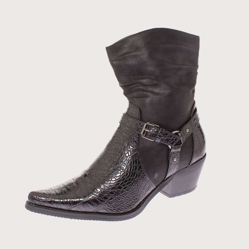 SOLLU - Bota Vaquera Para Mujer Color Negro