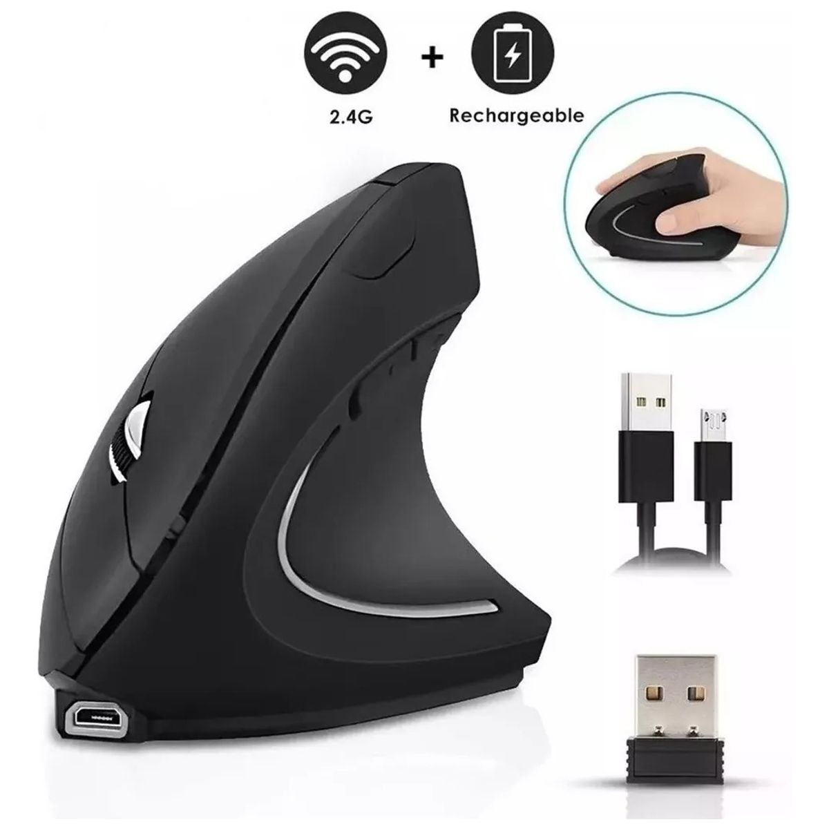 GENERICO - Ratón Vertical Inalámbrico 24g Recargable X Usb Ergonómico