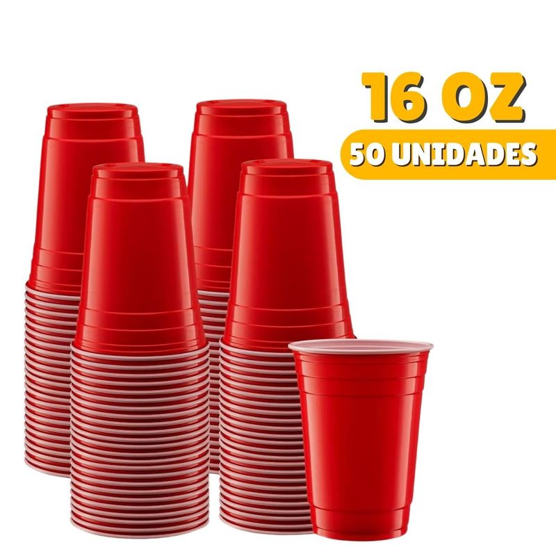 GENERICO - Vaso Plástico Rojo Americano 16oz 50 und Fiesta