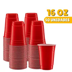 GENERICO - Vaso Plástico Rojo Americano 16oz 50 und Vasos Terremoto