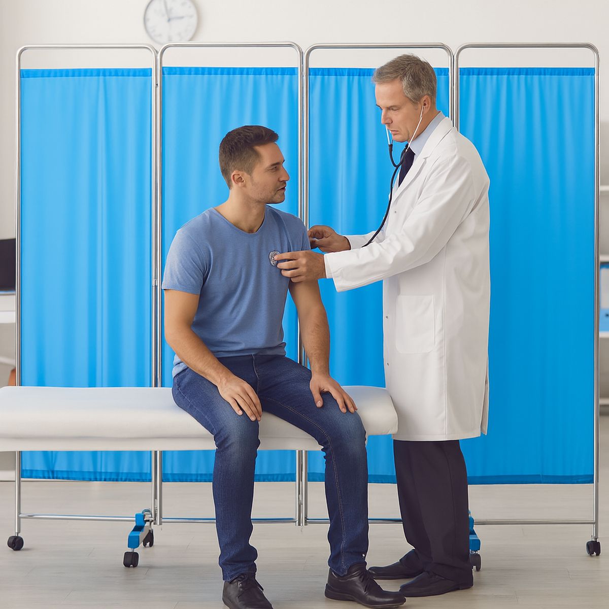 GLOMED - Biombo Separador 4 Cuerpos Acero Inoxidable Azul