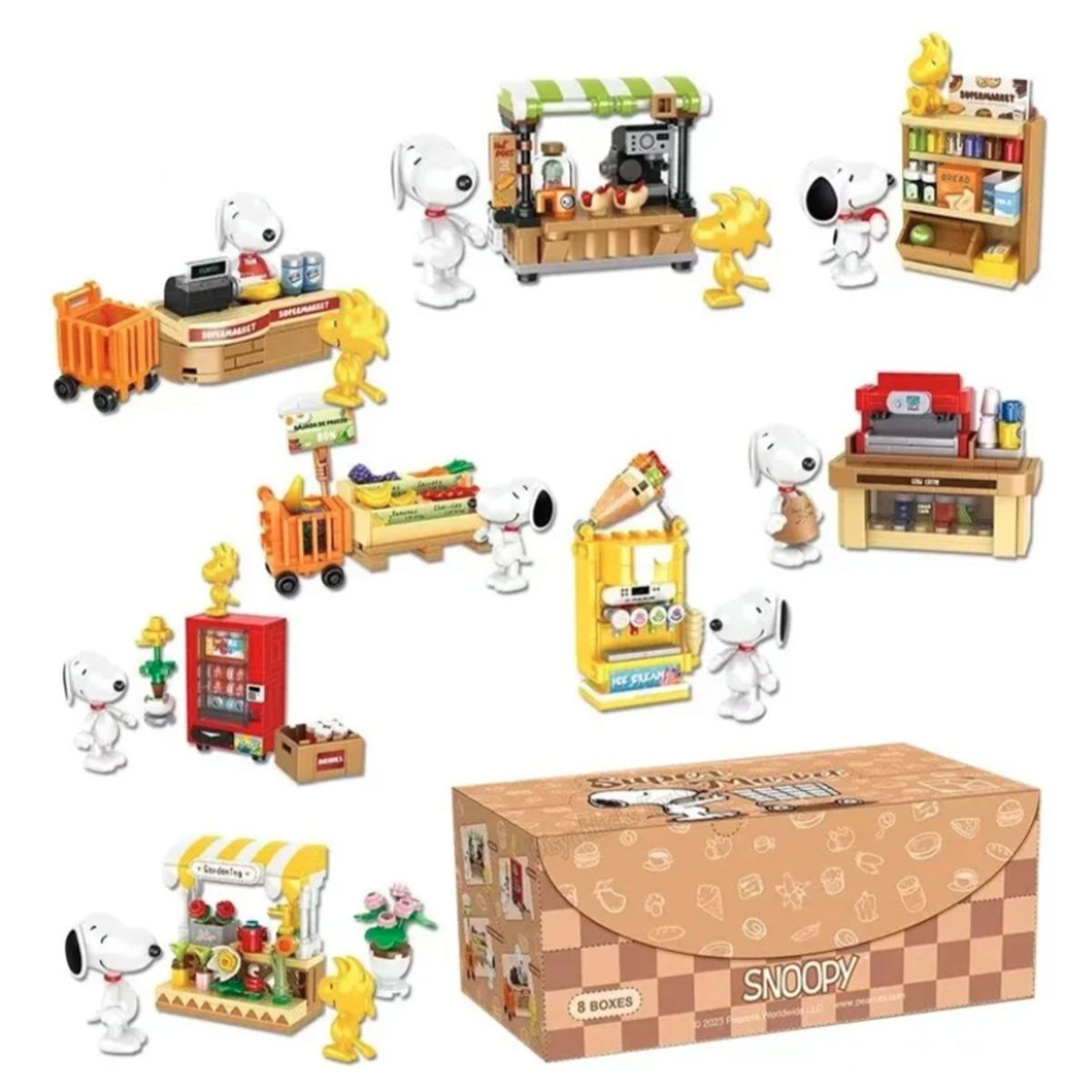 GENERICO - 1 Mini Figura Sorpresa Armable Supermarket Snoopy Peanuts