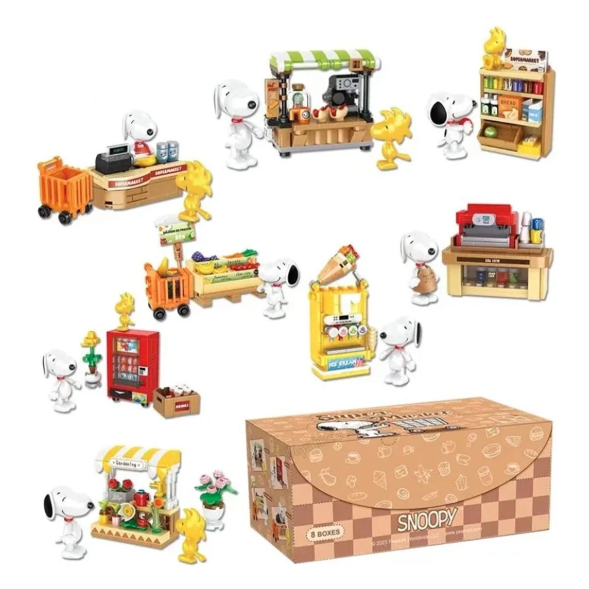 GENERICO - 1 Mini Figura Sorpresa Armable Supermarket Snoopy Peanuts