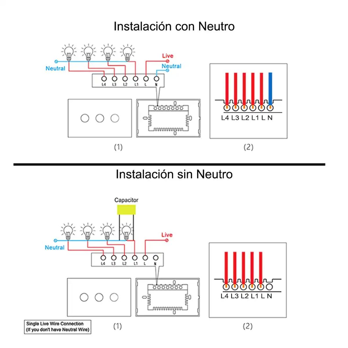 MCI - Interruptor Wifi sin Neutro de 3 Canales para Sonoff Ewelink