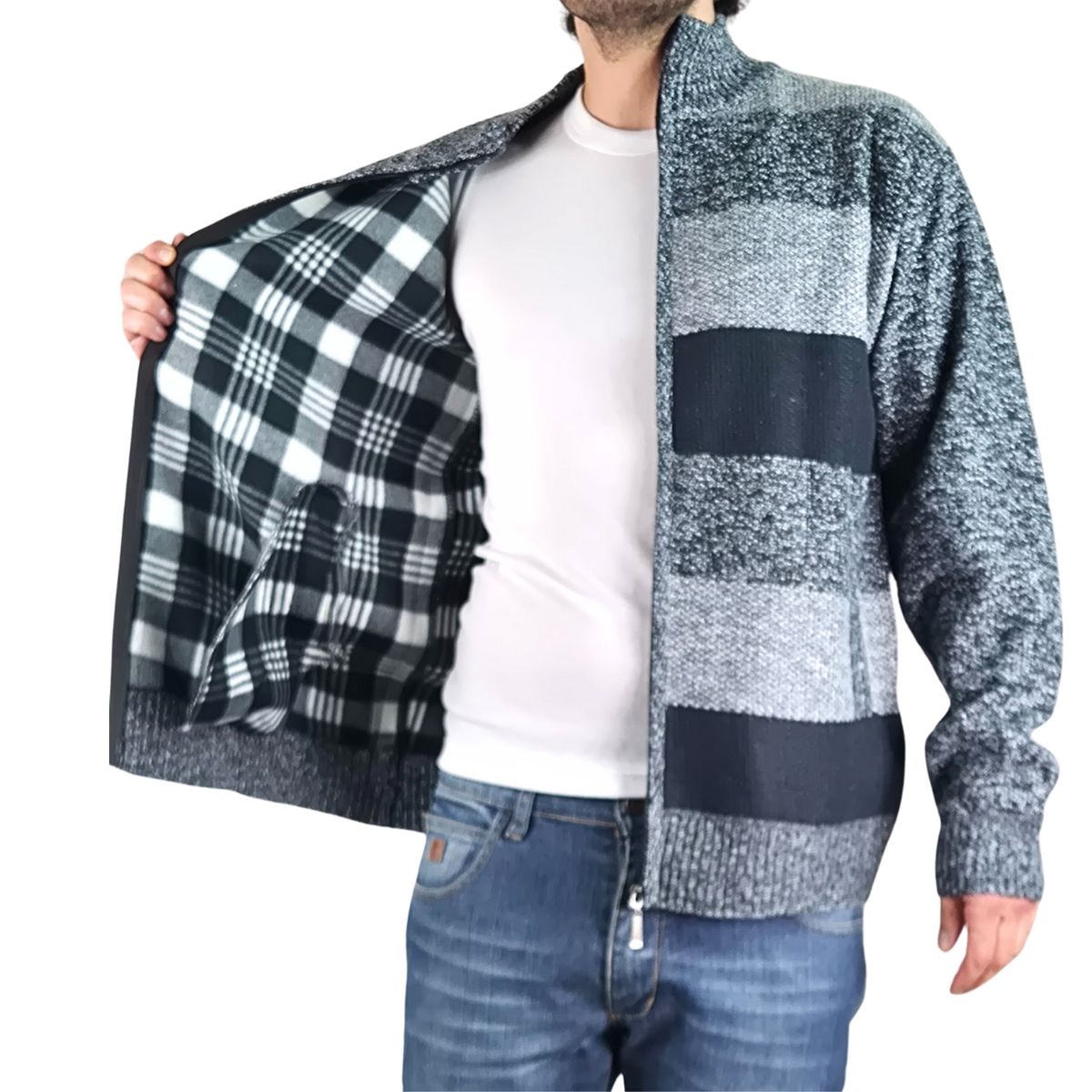 LIKE SHOP - Chaleco Sweater Hombre Frisado Cuello Alto Cierre Completo 2115
