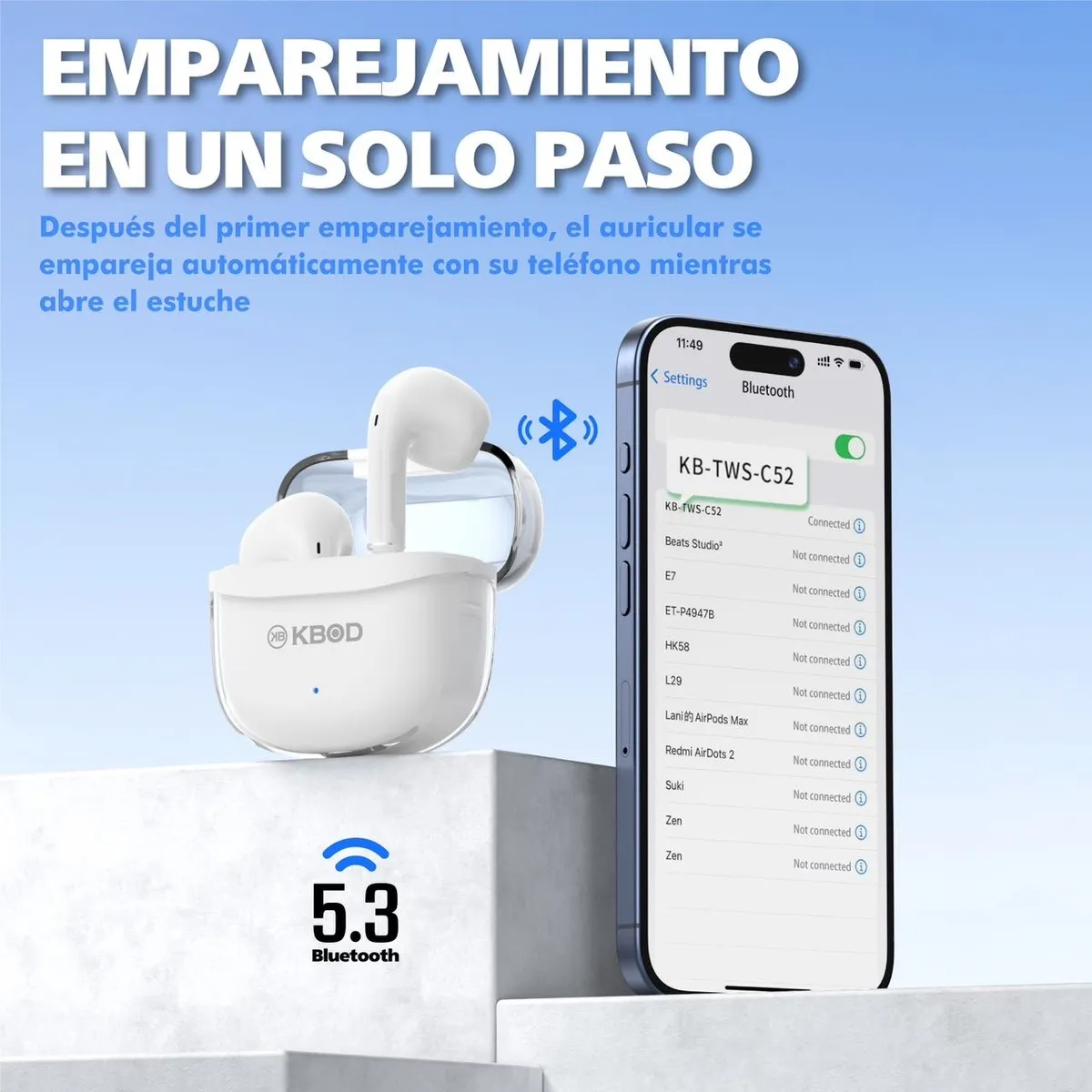 KBOD - Audífonos Inalámbricos Kbod Tws C52 Bluetooth Con Estuche Blanco