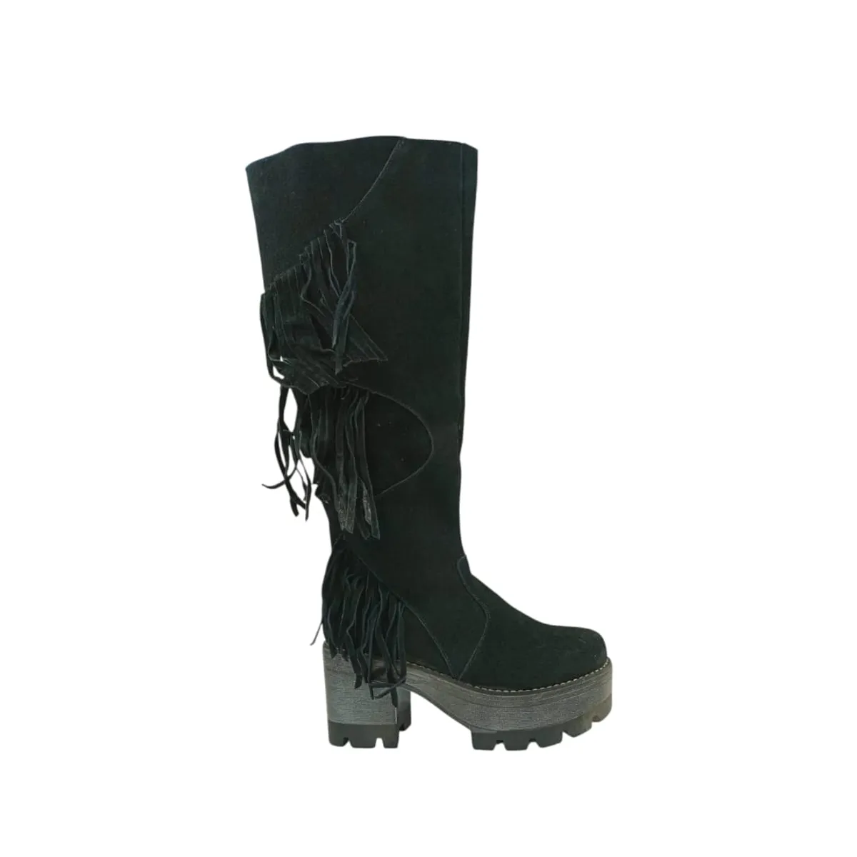 HERIEL - Bota Negra Flecos Plataforma Mujer