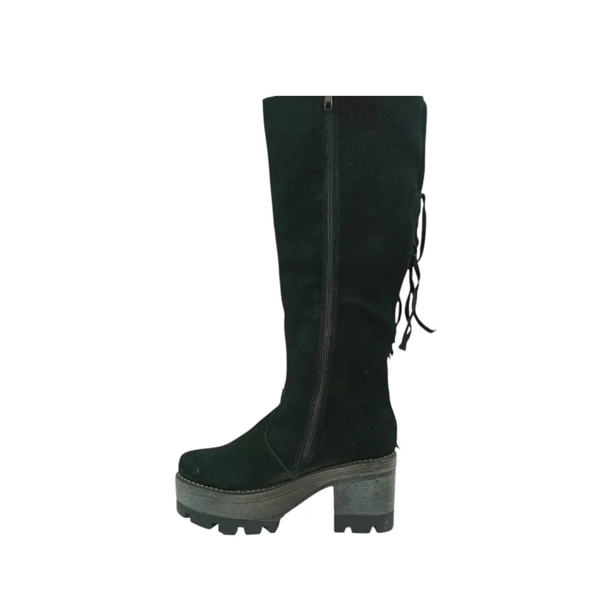 HERIEL - Bota Negra Flecos Plataforma Mujer