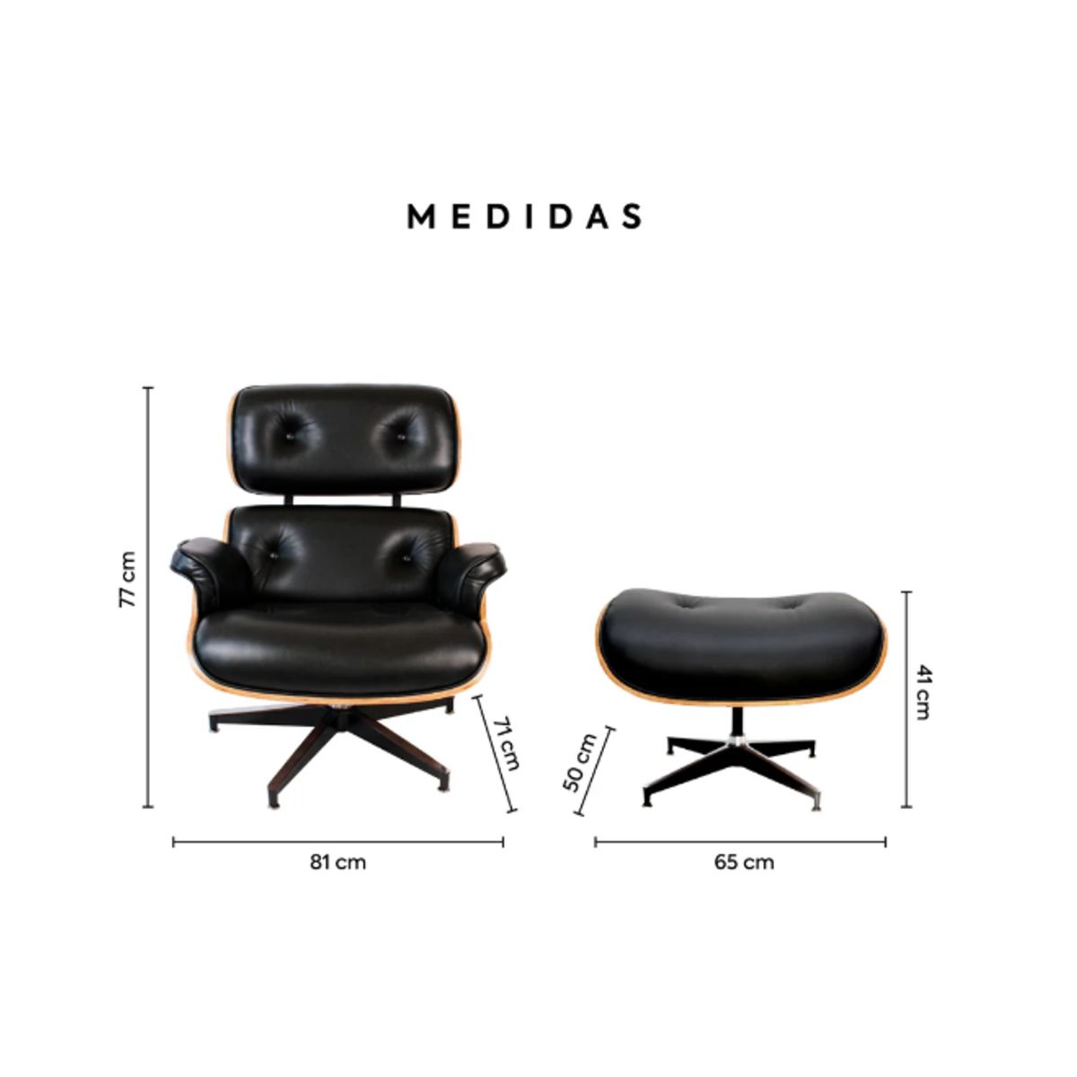 GENERICO - Sillon Eames Lounge Chair Con Ottoman Para Escritorio Home Negro