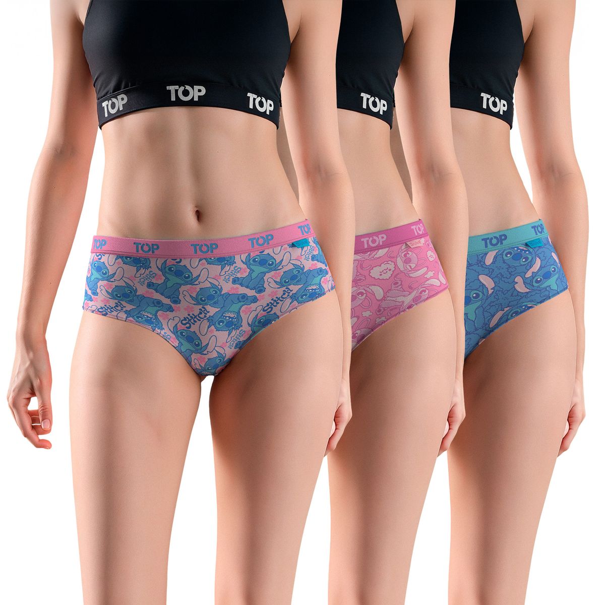 TOP - Calzón Pantaletas Algodón Con Elástico Pack 3 Stitch C2 Top