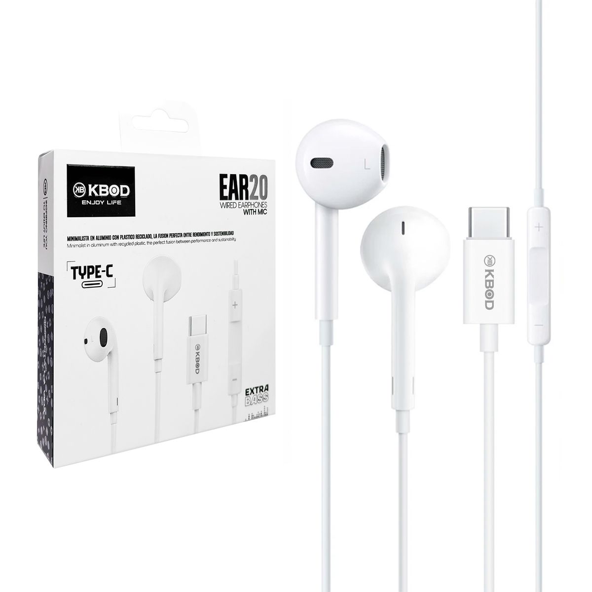KBOD - Audífonos Con Cable Y Micrófono Kbod Ear20 Tipo C