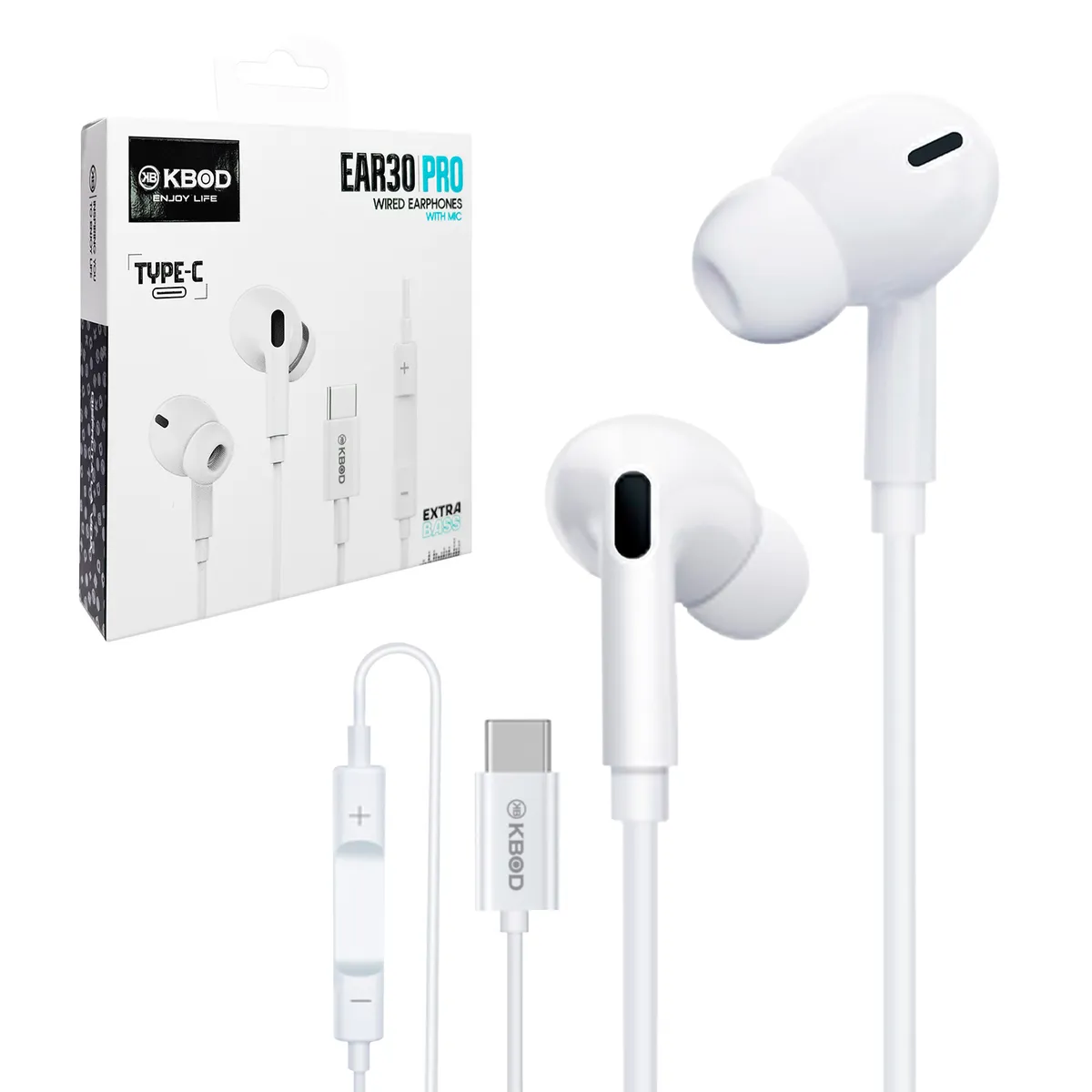 KBOD - Audífonos Con Cable Y Micrófono Kbod Ear30 Pro Tipo C