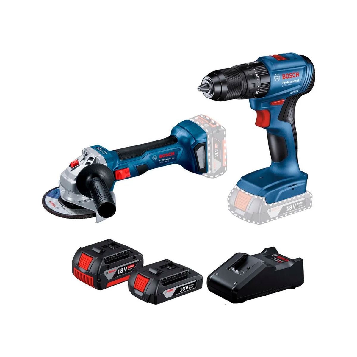BOSCH - Kit Bosch Taladro GSB 185-li + Esmeril GWS 180-li 18v Brushless