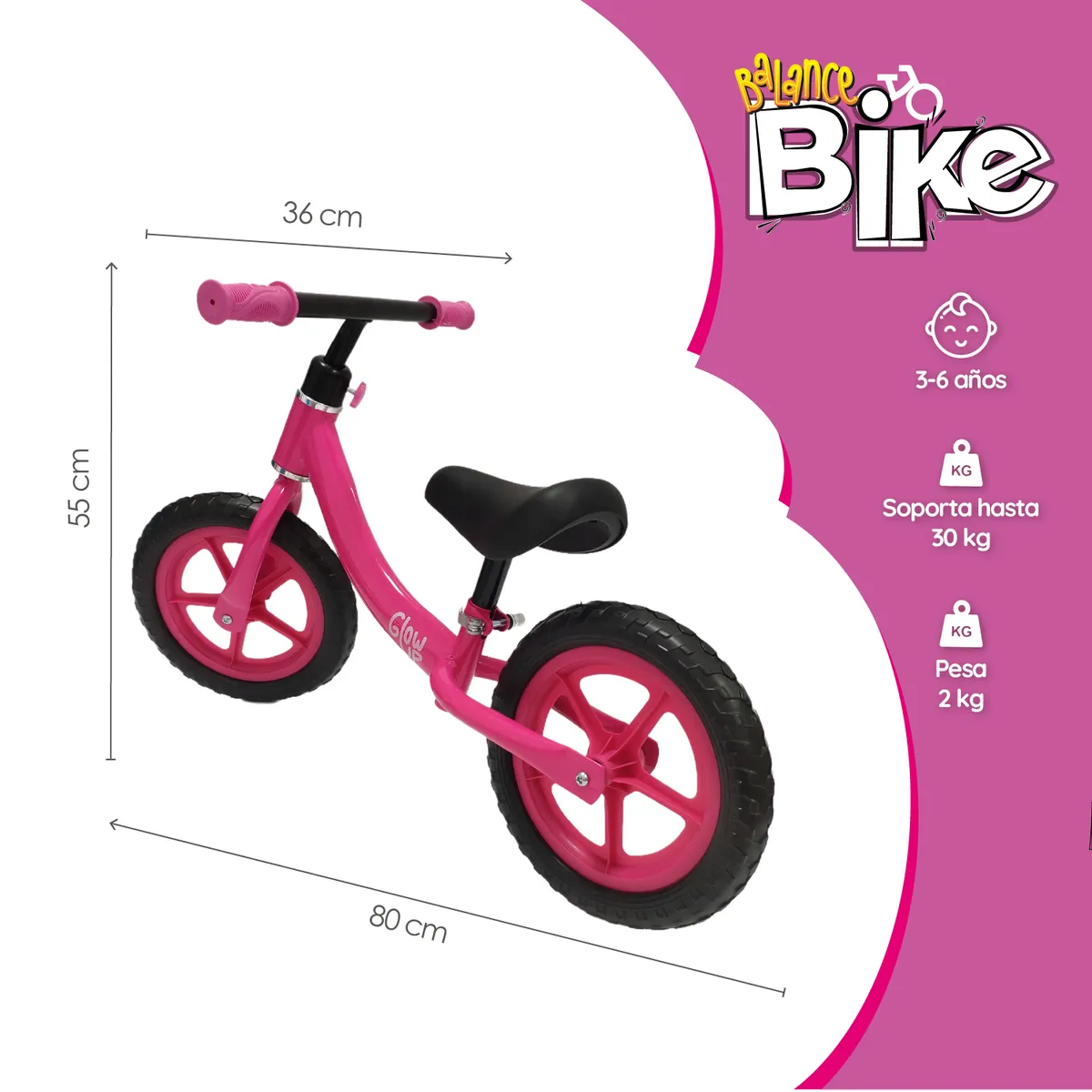GLOWUP - Bicicleta De Equilibrio Infantil Miki Rosada Glowup