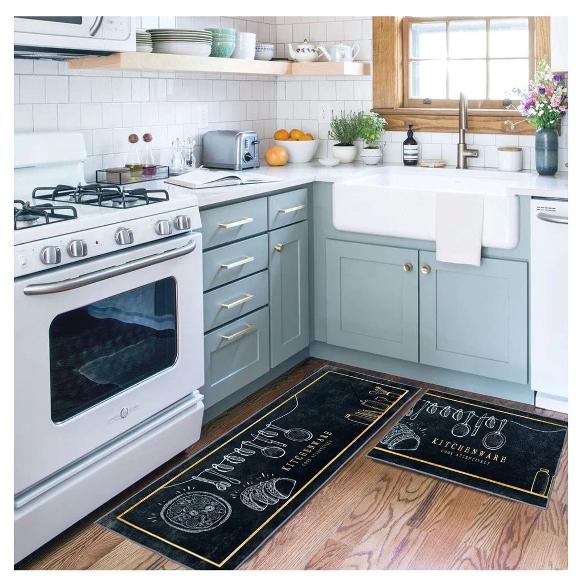 GENERICO - Set Alfombras Cocina Decoración Kitchenware Black Antideslizante