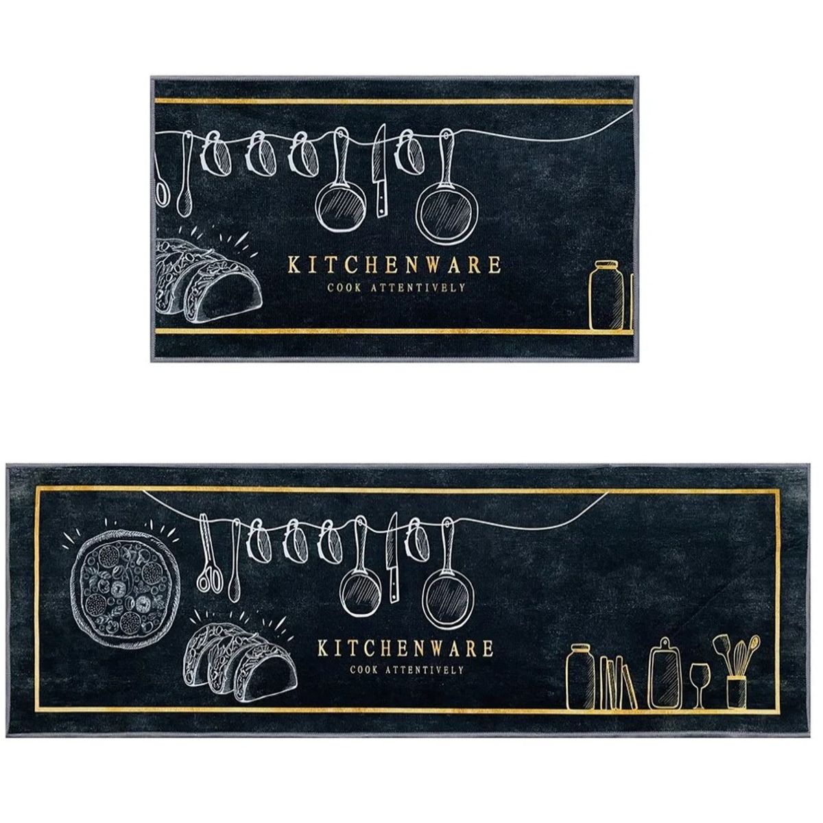 GENERICO - Set Alfombras Cocina Decoración Kitchenware Black Antideslizante