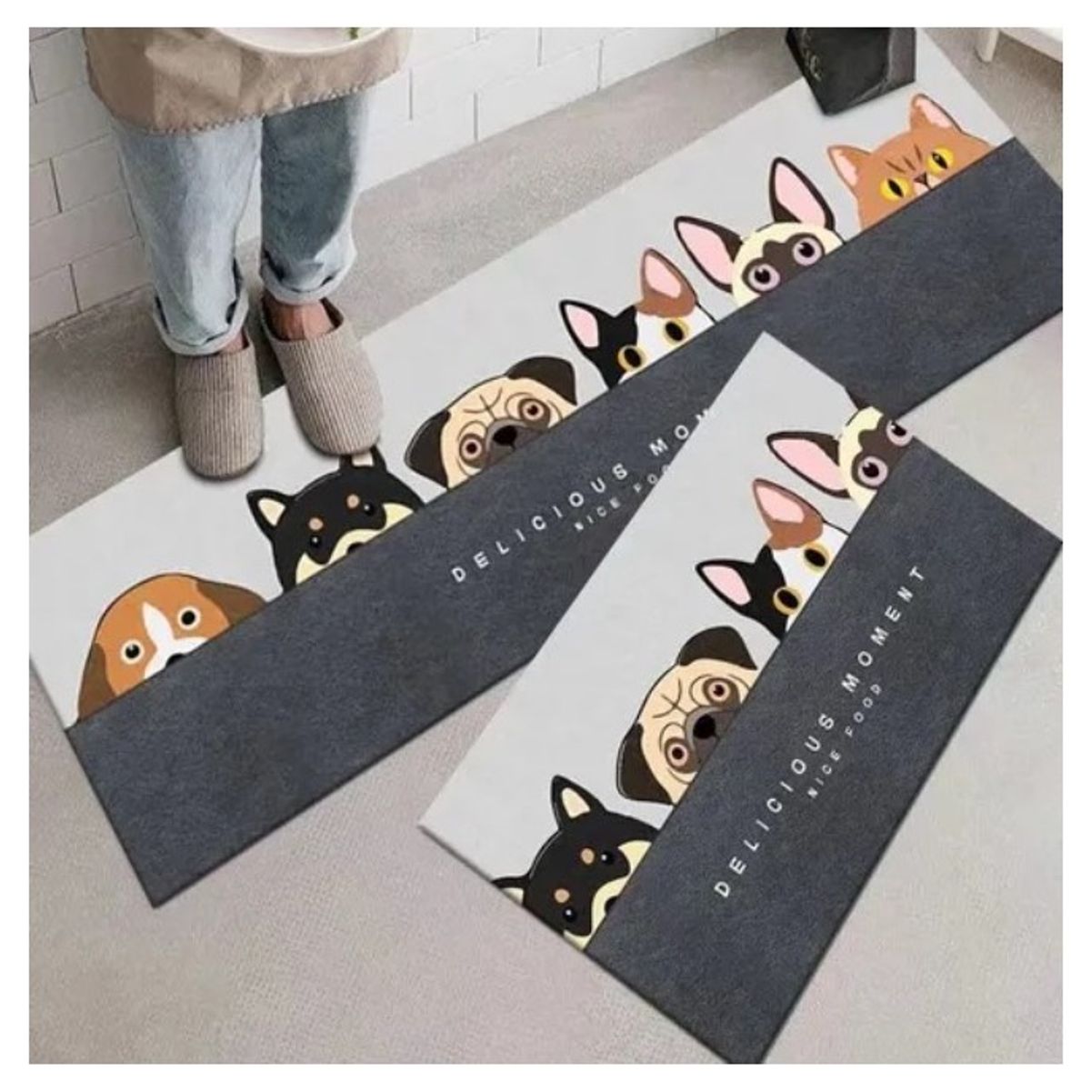 GENERICO - Set Alfombras Cocina Decoración Cats and Dogs Antideslizante