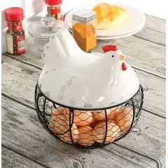 ESPACIO HOGAR - Cesta de huevos de cerámica de hierro de estilo vintage BLANCA