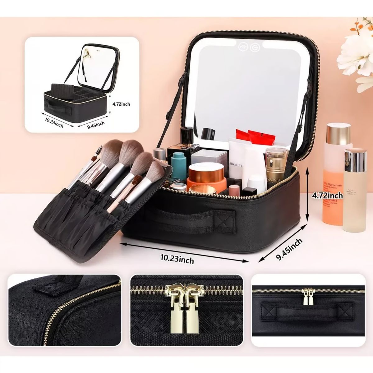 MOVI - COSMETIQUERO CON ESPEJO Y LUZ LED Y ORGANIZADOR