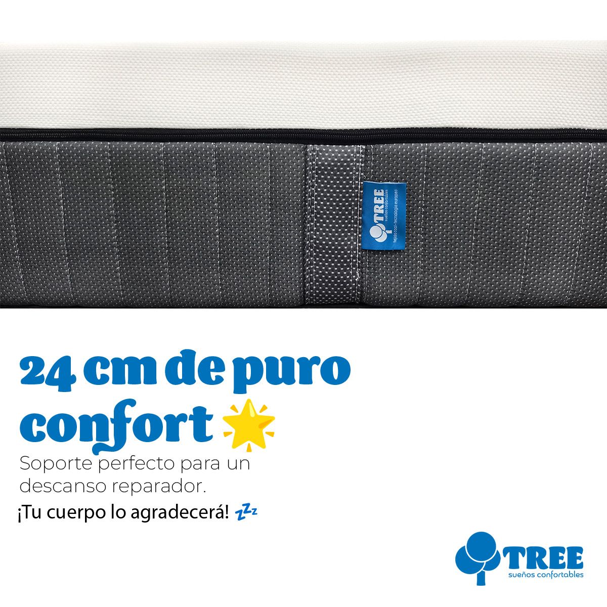 GENERICO - Colchón Tree Resorte Pocket 2 Plazas 190x150x24 Cm