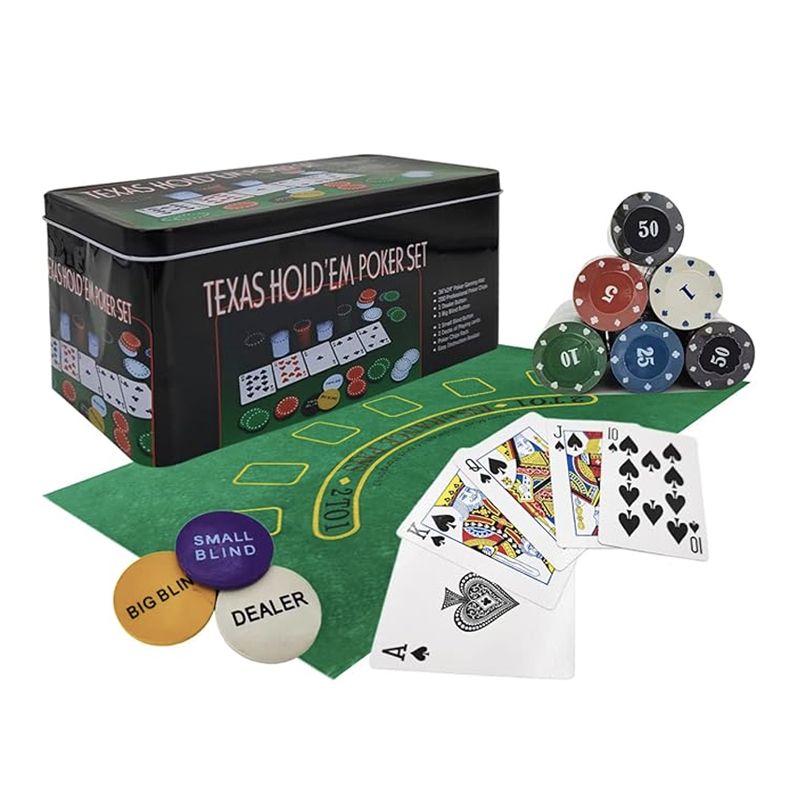 GENERICO - Set Poker 200 Fichas Texas Holdem 2 Barajas + Paño + Caja