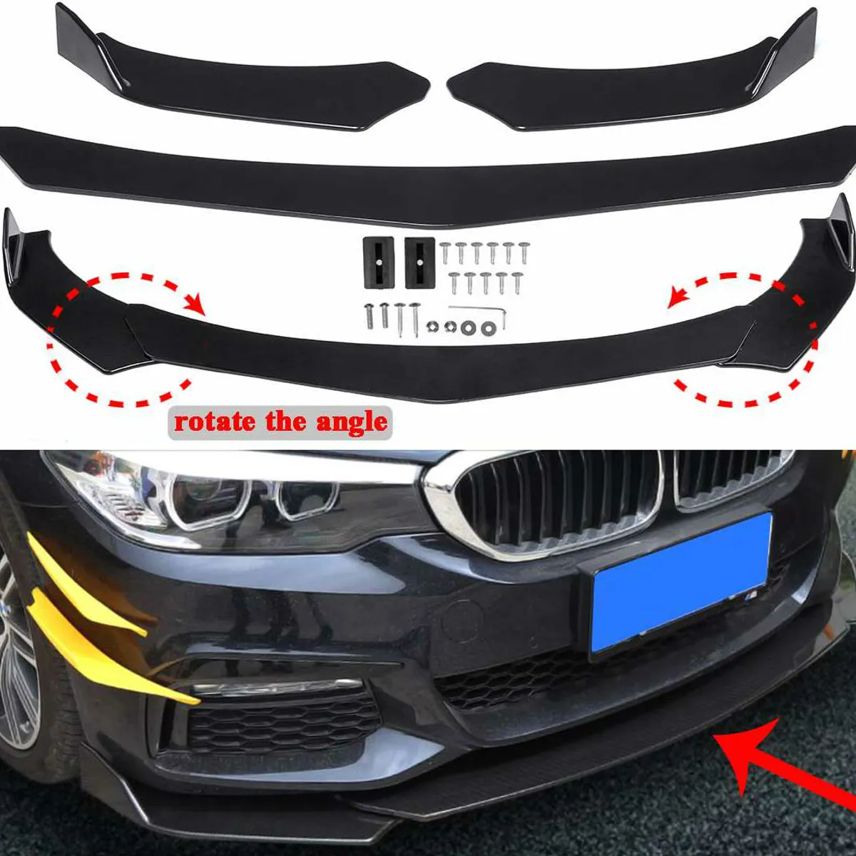GENERICO - Lip Frontal Completo 3 Piezas Negro Universal Auto Karvas