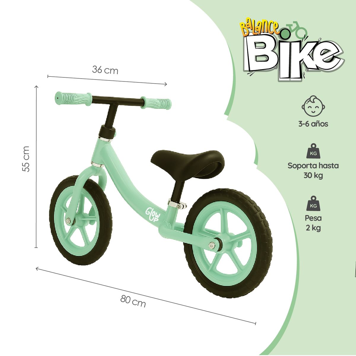 GLOWUP - Bicicleta De Equilibrio Infantil Verde Luca Glowup