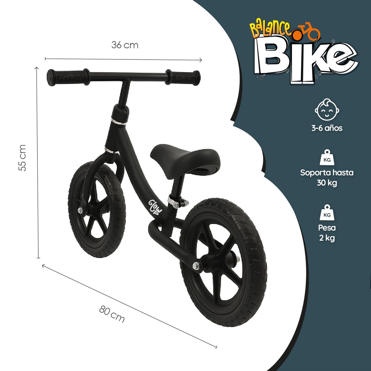 GLOWUP - Bicicleta De Equilibrio Infantil Ziro Negra Glowup
